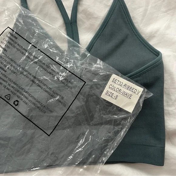 SET Active Set Sculpt Flex Ribbed Bra (Size S) & Biker Short (Size XS) in Wave - Picture 2 of 5